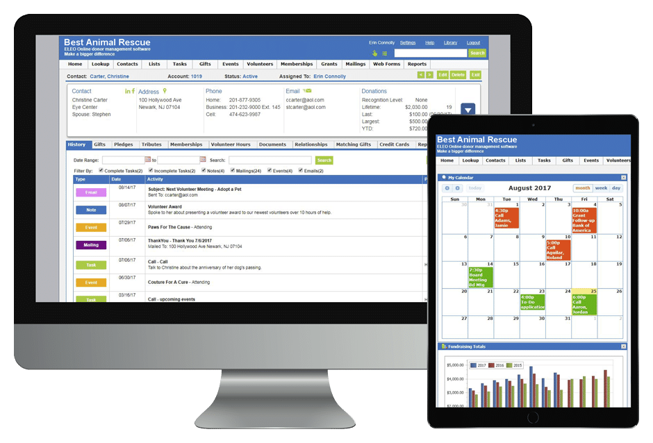 Screenshot: Eleo Donor Management & Fundraising CRM for small to medium nonprofits